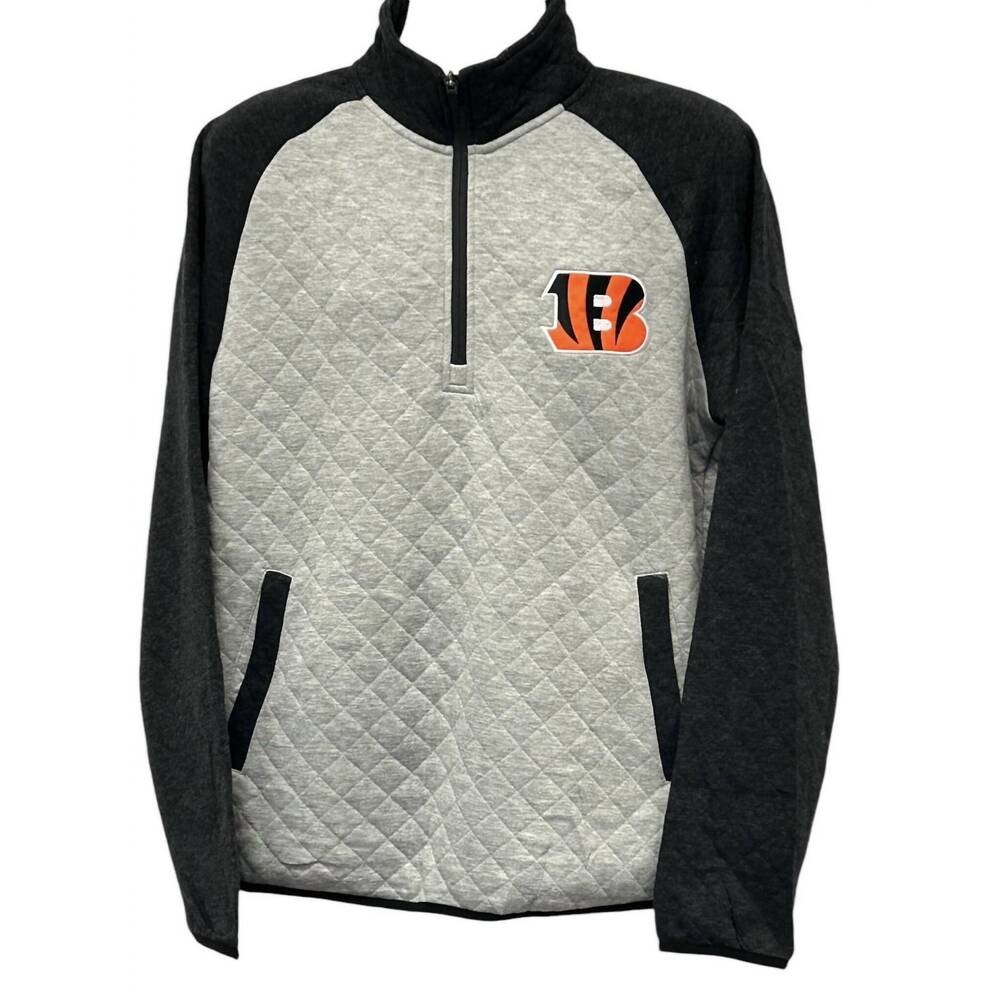 NEW NFL APPAREL men's cincinnati bengals 1/4-zip pullover in grey